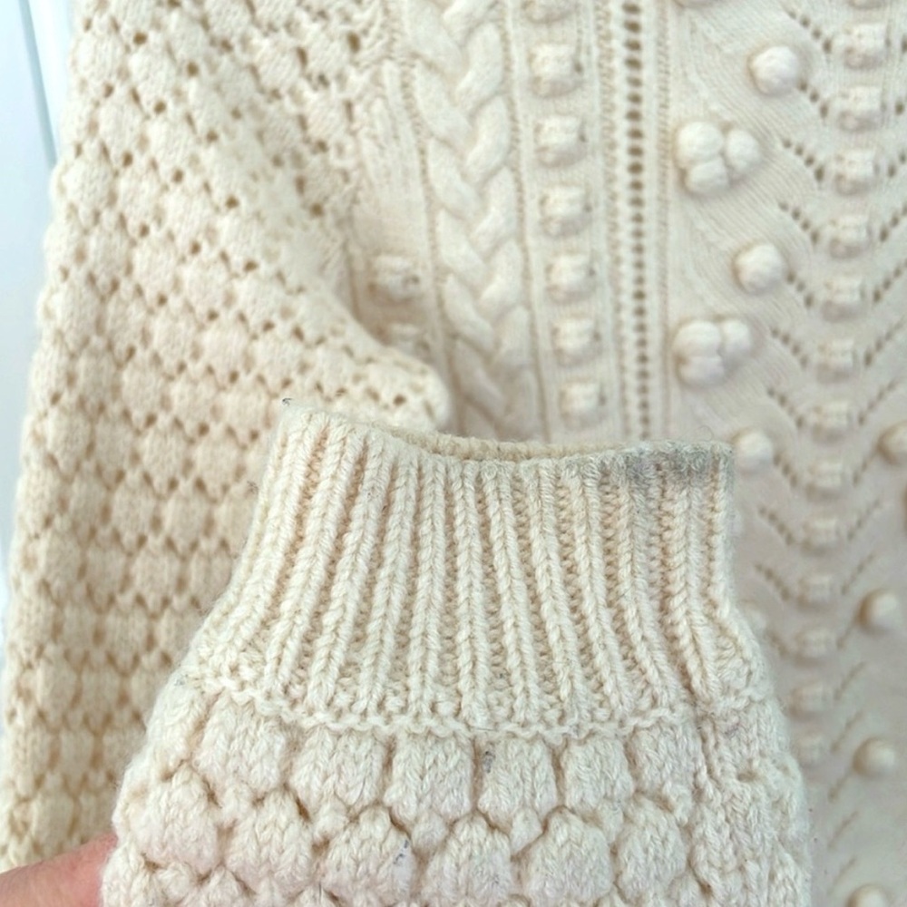 Sezane Ecru Cream Ivory Pom Poms Textured Knit Sweater Crewneck XS Wool - Picture 6 of 10